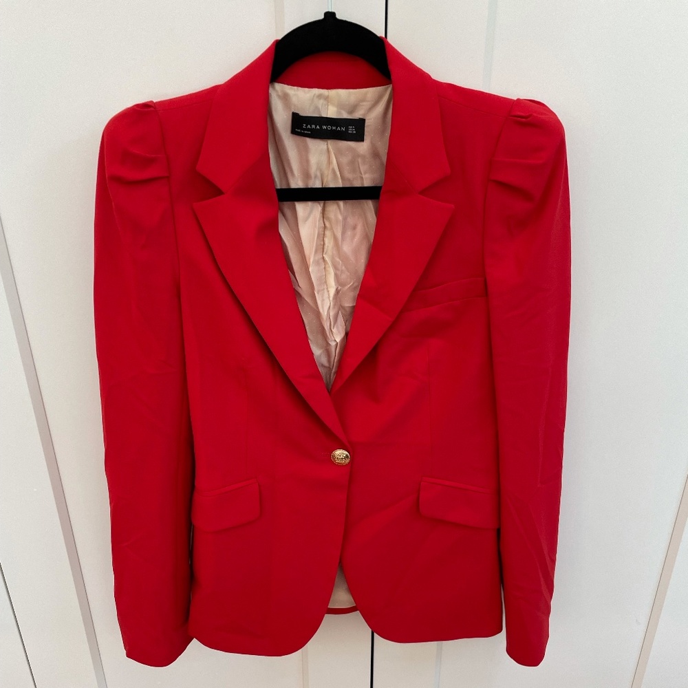 Zara Red Blazer With Gold Button